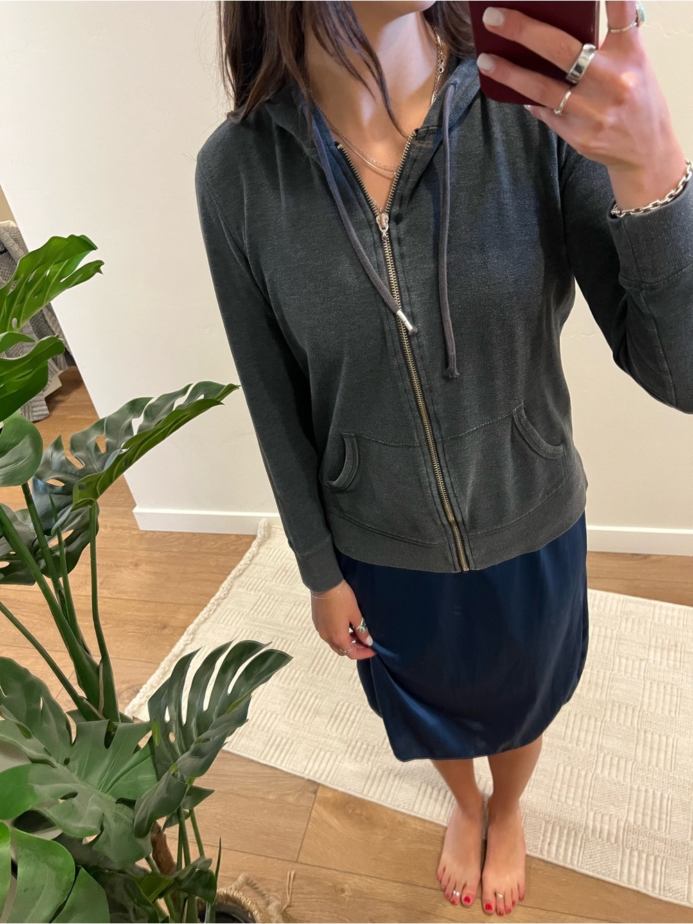 Victoria's Secret Charcoal Hoodie with White sequin Script Logo
